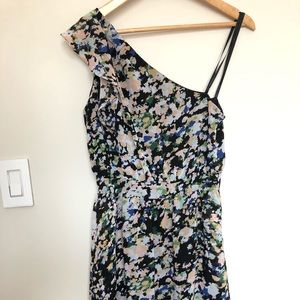 BCBGeneration Printed Ruffled One Shoulder Dress